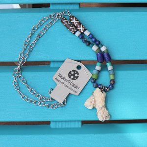 Unique Handmade Wire Wrapped Coral Beach Glass Long Beaded Necklace OOAK